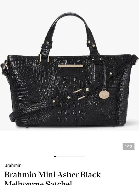 Brahmin Handbags - Brahmin Black Croc-Embossed Satchel with Gold Hardware